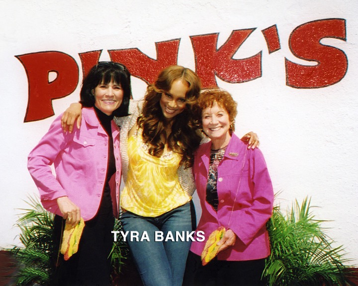 Tyra Banks with Gloria and Beverly Pink at Pink's Hot Dogs