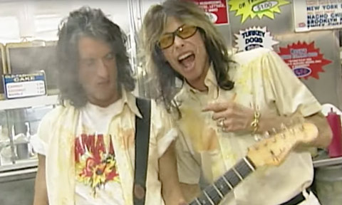Aerosmith playing at Pink's Hotdogs.