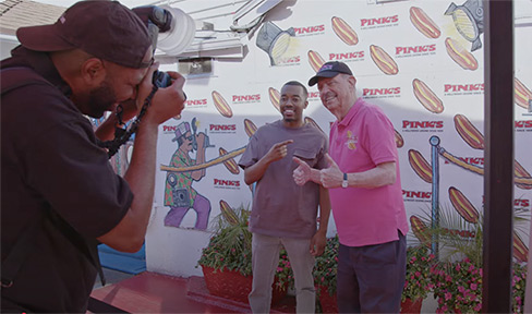 Robert Peters from Sharp and Sharper posing with Richard Pink.